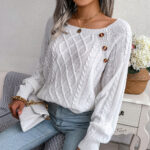 Square Neck Button Fried Dough Twists Knitting Pullover Sweater - Image 4