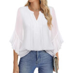 Lotus Leaf 34 Sleeve Top Solid Color Fashion - Image 3