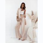 European And American Ins Style Solid Color Leisure Fashion Long Sleeve Blouse And Pants - Image 3