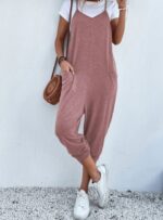 Women's Solid Color Zipper Patch Pocket Sling Jumpsuit For Women - Image 5