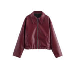 Women's Lapel Long Sleeve Leather Coat - Image 2