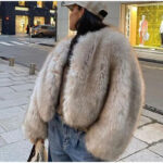 Women's Round Neck Long Sleeve Faux Fur Coat - Image 2