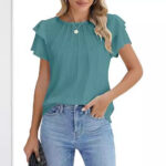 Summer Pleated Short Sleeve Round Neck Top Business Work Shirt - Image 3