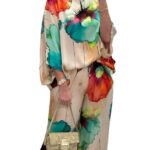 Indian Casual Round Neck Printed Satin Suit - Image 2