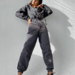 Casual Women Basic Hoodie Two Piece Sets Zipper Drawstring - Image 4