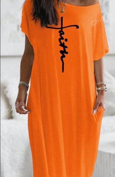 Letter Printed Super Loose Casual Maxi Dress