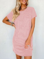 Striped Short Sleeve Pocket Dress Women - Image 6