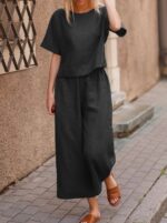 European And American Women's Linen Casual Loose Solid Color Suit Two-piece Women - Image 9