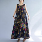 Printed Cotton Linen Round Neck Sleeveless Dress Women's - Image 4