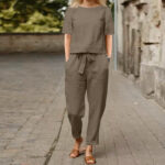 Women's Cotton And Linen Wide-leg Pants Suit - Image 10