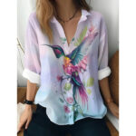 Floral Print Long-sleeved Shirt Women's Casual Button Tops Clothing - Image 6