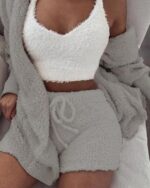 3pcs Womens Clothing Long Sleeve Crop Tank Top And Drawstring Shorts Pajama Set - Image 8