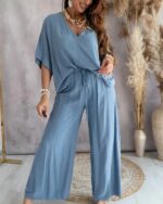 Women's Bat Sleeve Top Casual Pants Suit - Image 3