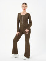 Zippered Round Neck Flared Trousers - Image 7