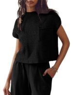 Women's Knitted Sleeveless Pocket Casual Rib Pullover Vest - Image 7
