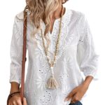 Loose V-neck Temperament Commute Embroidered Bell Sleeve Lace Top - Image 2