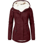 Solid Color Pocket Long-sleeve Zipper Fleece Padded Coat Women - Image 7
