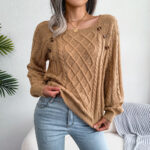 Square Neck Button Fried Dough Twists Knitting Pullover Sweater - Image 6