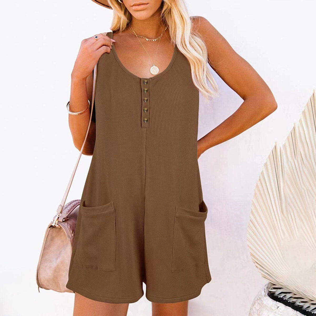 European American Summer New Women's Loose Casual Button Pocket Vest Jumpsuit - Image 1