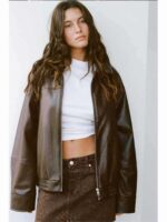 Women's Loose Lapels Leather Coat - Image 5