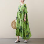 New Renaissance Round Neck Short Sleeve Pullover Large Swing Medium Length Dress Women - Image 3