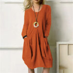 Women's Cotton Linen Loose Casual Solid Color Pocket Dress - Image 5