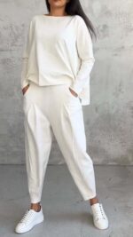 Women's Irregular Suit Long-sleeved Round Neck Top And Loose Harem Pants With Pockets Ins Fashion Trousers Set Women's Clothing - Image 8