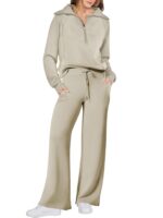 Leisure Sports Suit Long-sleeve Zipper Sweatshirt Wide Leg Pants Two-piece Set - Image 9