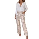 Women's Casual Long-sleeved Lapel Shirt Printed Wide-leg Pants Suit - Image 2