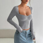 Women's Sunken Stripe Brushed T-shirt Short Midriff-baring Top - Image 4