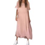 Loose Casual Solid Color Short Sleeve Cotton And Linen Dress - Image 5