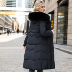 Winter Long Coat With Thickened Fur Collar Straight Slim Cotton-padded Jacket Women - Image 4