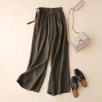 High Waist Side Lace-up Retro Art Elastic-waist Casual Pants For Women - Image 9