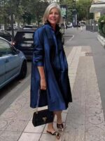 Ladies Shirt Long Sleeve Solid Color Simple Mid Length Dress - Image 6