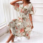 Ladies New Plant Flower Print Belt Smocking Dress - Image 2
