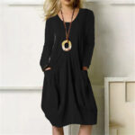 Women's Cotton Linen Loose Casual Solid Color Pocket Dress - Image 3