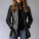 Women's Stand Collar Long Sleeve Distressed Fashion Leather Jacket Coat
