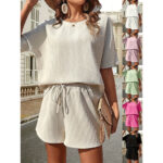 Short Sleeve Suit Women's Western Style Batwing Shirt Fashion Shorts Two-piece Set - Image 2