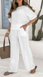 Women's 2-piece Set Plus Size Embroidered Leisure Suit High Waist Loose Trousers - Image 9