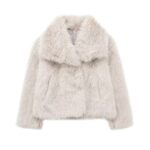 Women's Lapel Long Sleeve Faux Fur Snap Cardigan Loose Short Coat - Image 7