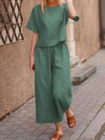 European And American Women's Linen Casual Loose Solid Color Suit Two-piece Women - Image 6