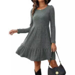 Solid Color Round Neck Knitted Dress Sweater - Image 7
