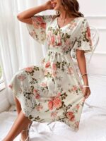 Ladies New Plant Flower Print Belt Smocking Dress - Image 7