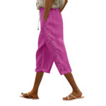 Casual Patchwork Button Cropped Pants For Women - Image 10