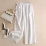 High Waist Side Lace-up Retro Art Elastic-waist Casual Pants For Women - Image 7