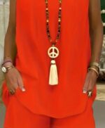 Solid Color Casual Shorts Suit, Ring Detail Cut-out Front Halter Top And Elasticated Waist Shorts - Image 2