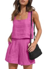 Women's Suit 2 Piece Outfits Square Neck Tops Shorts Sets Lounge Clothes Beach Summer Casual Outfits - Image 5