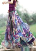 Printed Elastic Waist Slimming Large Hem Skirt - Image 5