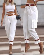 Women's Contrast Color Belt Trousers - Image 4