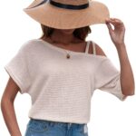 Women's Short-sleeved Solid Color Top Fashionable All-match Off-shoulder Knitted T-shirt - Image 2